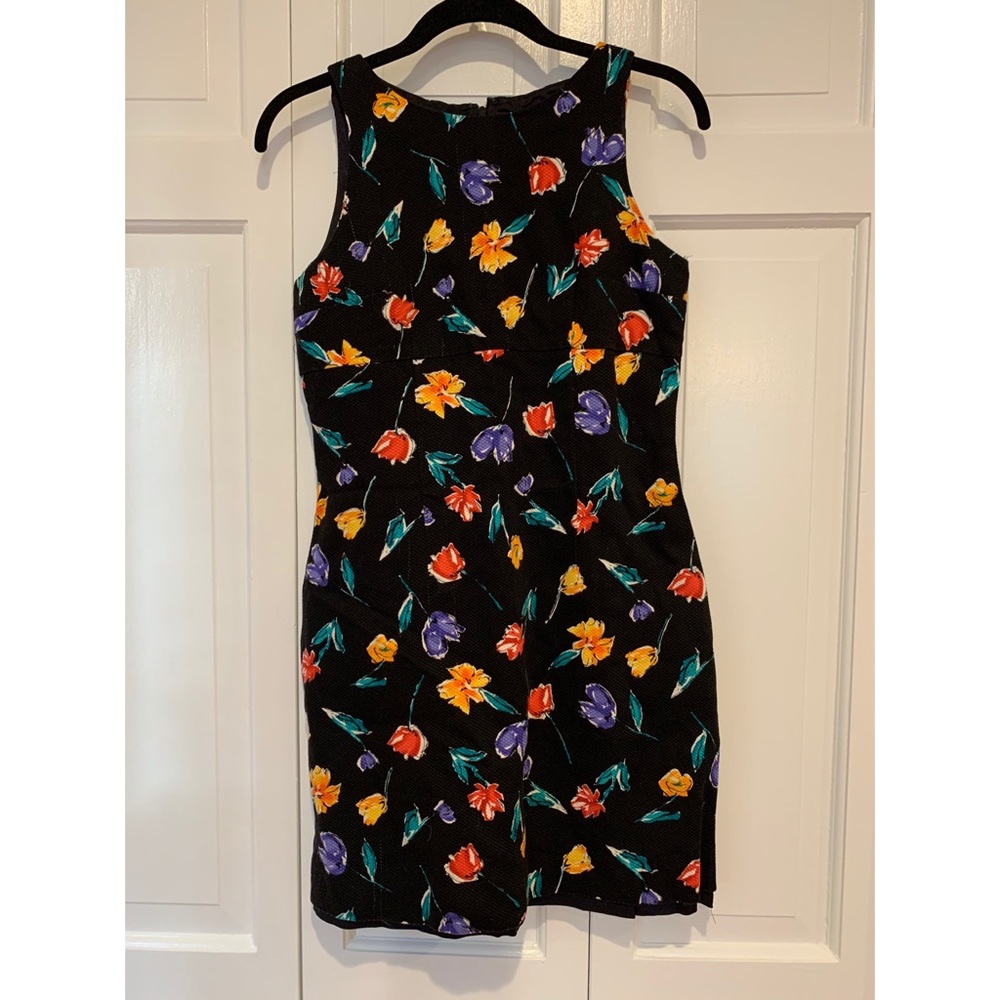 Vintage Datiani Black floral sleeveless mini dress